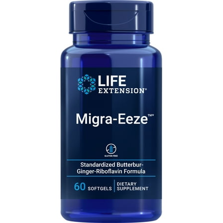 Life Extension Migra-Eeze™, helps relieve general head discomfort, butterbur, ginger, riboflavin, gluten-free, 60 softgels