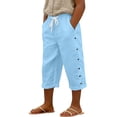 thumbnail image 3 of TGPMGRZ Linen Capri Pants for Girls Kids Fashion 2026 Button Side Elastic Waist Summer Beachwear Sky Blue 9-10 Years, 3 of 6