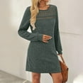 thumbnail image 2 of FRSASU Womens Long Sleeve Winter Dresses Flowy Casual Ribbed Knit Crew Neck Lace Patchwork Sweater Dress Army Green, 2 of 8