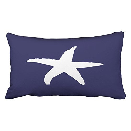 RYLABLUE Decorative Navy Blue Nautical Sea Star Pillow Decorative Throw Pillow Case Cushion Cover Size 20x30 inches Two Side