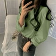 thumbnail image 2 of larppty Womens Crewneck Long Sleeve Shirts - Loose Fitted Basic Casual Tees Outfits（Mint Green，XXL）, 2 of 5