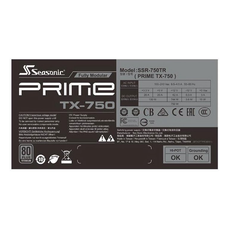 Seasonic PRIME TX-750, 750W 80+ Titanium, Full Modular, Fan