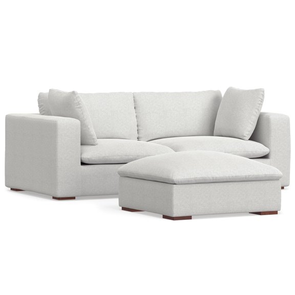 Simpli Home Jasmine 2-Seater Modular Sofa and Ottoman Set in Performance Fabric