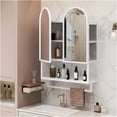 thumbnail image 3 of JERFIT 24" Modern Double Arched Bathroom Mirror Medicine Cabinet with Storage, Wall Mounted White Metal Frame with Adjustable Glass Shelves & Towel Rack for Bathroom, Bedroom, Hallway, 3 of 10