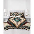 thumbnail image 3 of Brown Teal Red Boho Queen Size Down Alternative Comforter, Lightweight Comforter Quilt Bedding Set with Pillow Shams Southwestern Geometric Art Vintage All Seasons Bed Comforter Duvet Insert 90"x96", 3 of 7