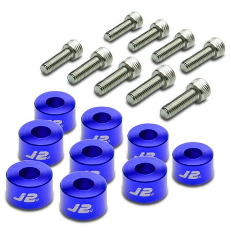 Pack of 9 - J2 Engineering Aluminum Header Exhaust Manifold Cup Washer+Bolt Kit (Blue) - Honda/Acura