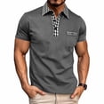 thumbnail image 3 of ZCFZJW Mens Golf Shirt Moisture Wicking Lightweight Quick-Dry Short Sleeve Casual Plaid Patchwork Print Collared Athletic Workout Tees Tops Dark Gray XL, 3 of 9