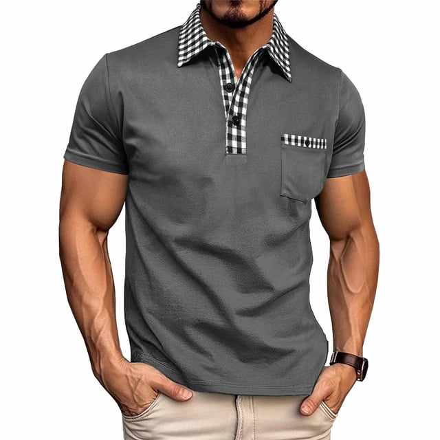 Blusa y camisa de manga corta con cuello vuelto para hombre, color liso, informal, de manga corta, con medio botón, con solapa abierta y cerrada, tops de poliéster para hombre