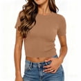 thumbnail image 5 of Aboser Womens Ribbed Knit Basic T Shirts Stretchy Short Sleeve Shirt Y2K Crop Tops Summer Slim Fitted Layering Top Going Out Tshirts, 5 of 9