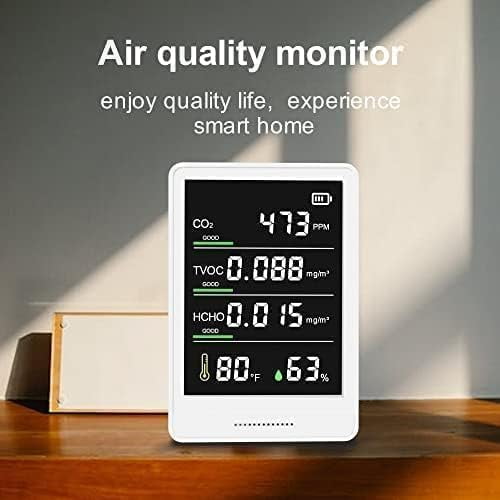 5-in-1 Air Quality Monitor for Home and Office with CO₂, HCHO, TVOC, Temperature & Humidity, Portable Indoor Detector with Color LCD