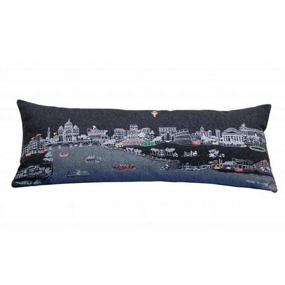 35" Black Rome Nighttime Skyline Lumbar Decorative Pillow