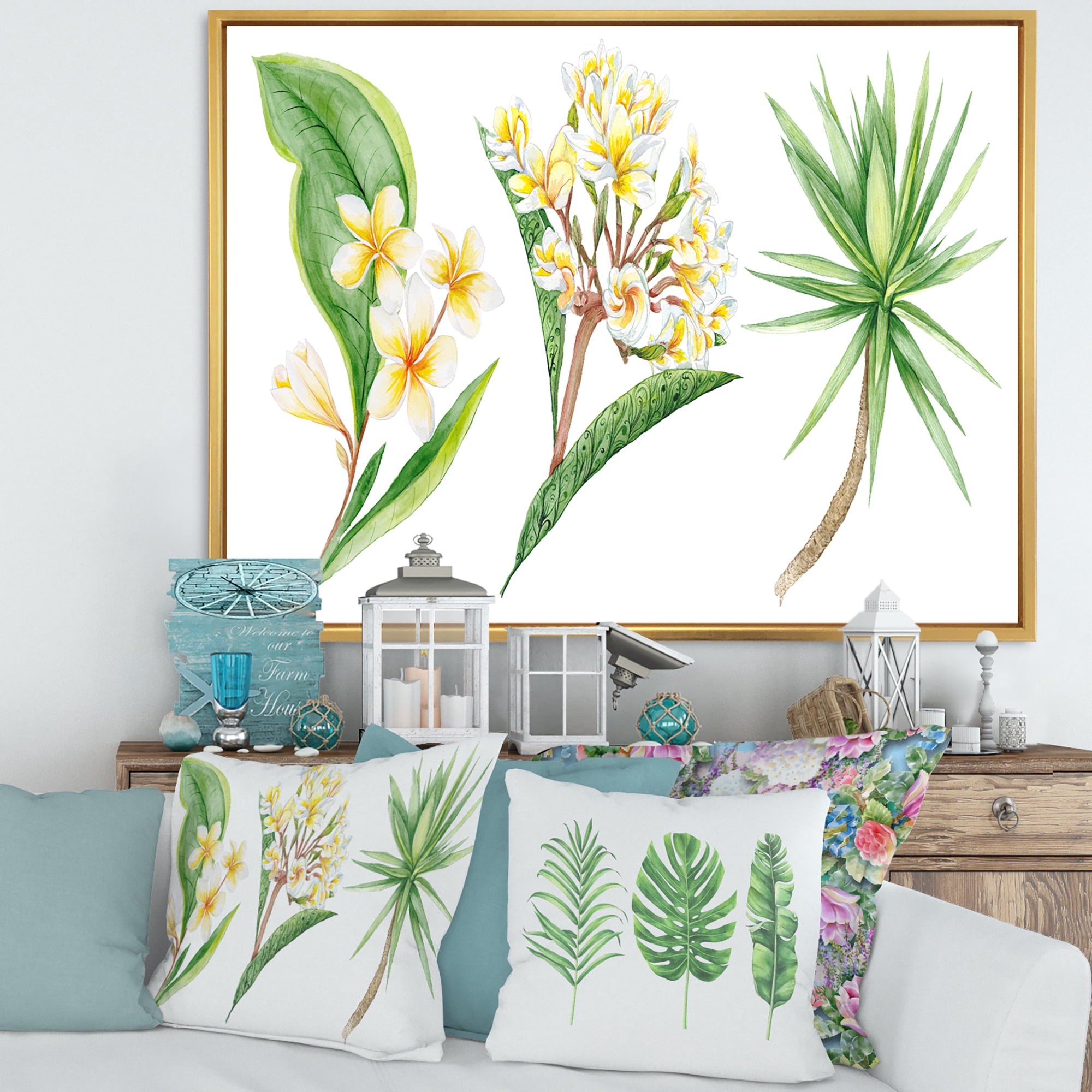 Designart 'Yellow Flowers and Tropical Foliage XII' Traditional Framed Canvas Wall Art Print