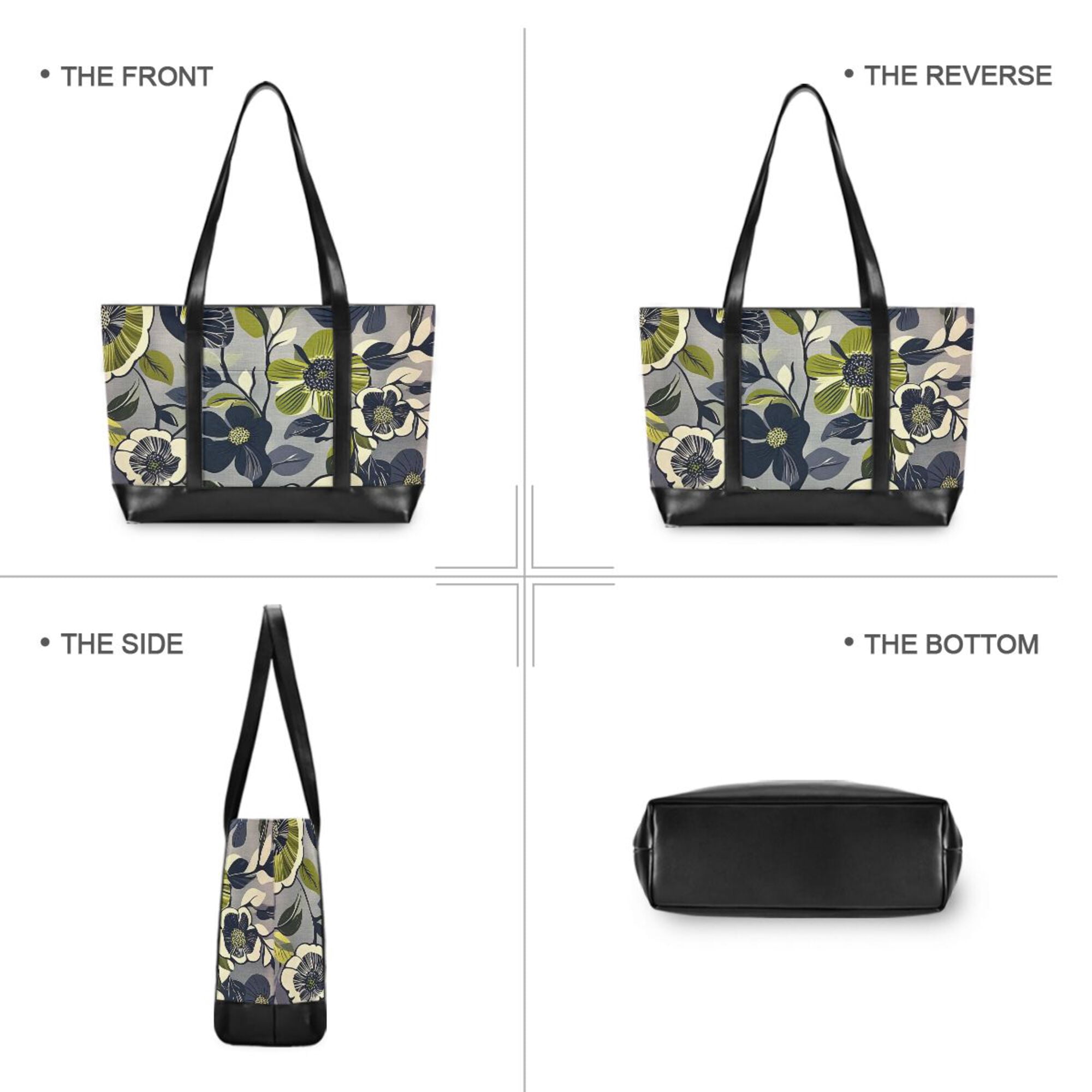FORMRS Canvas Laptop Tote Bag for Women with 15.6" Computer Compartments Shoulder Handbag, Green Floral