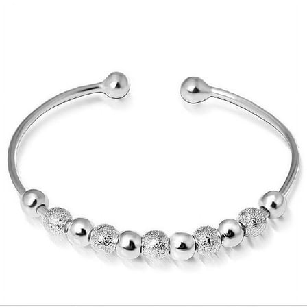 Womens 925 Sterling Silver Bead Ball Love Cuff Bangle new Bracelet Hot I1O8