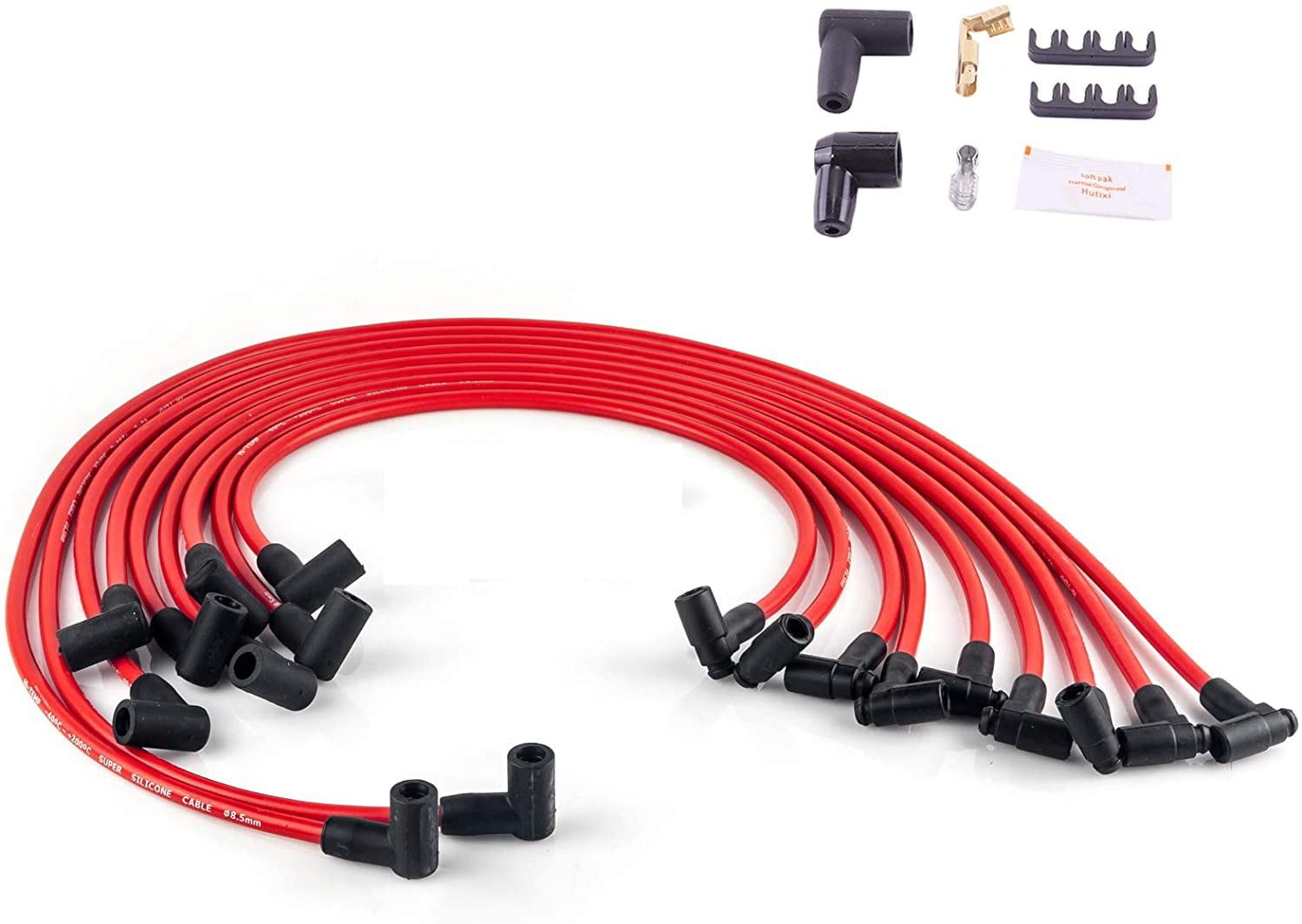 MAS HEI Distributor & Spark Plug Wires & FREE 170072 HEI Distributor Battery and Tachometer Pigtail Wire Harness Combo Kit Replacement For Chevy Chevrolet GMC SBC 350 400 