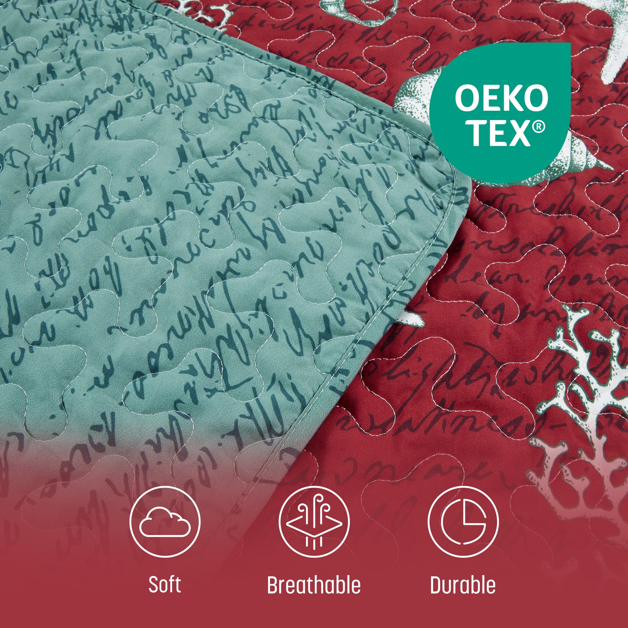 Videri Home Christmas Style Lightweight Microfiber Quilt Set, Soft & Breathable Bedspread, All Season Use, Machine Washable (Red, Full/Queen)