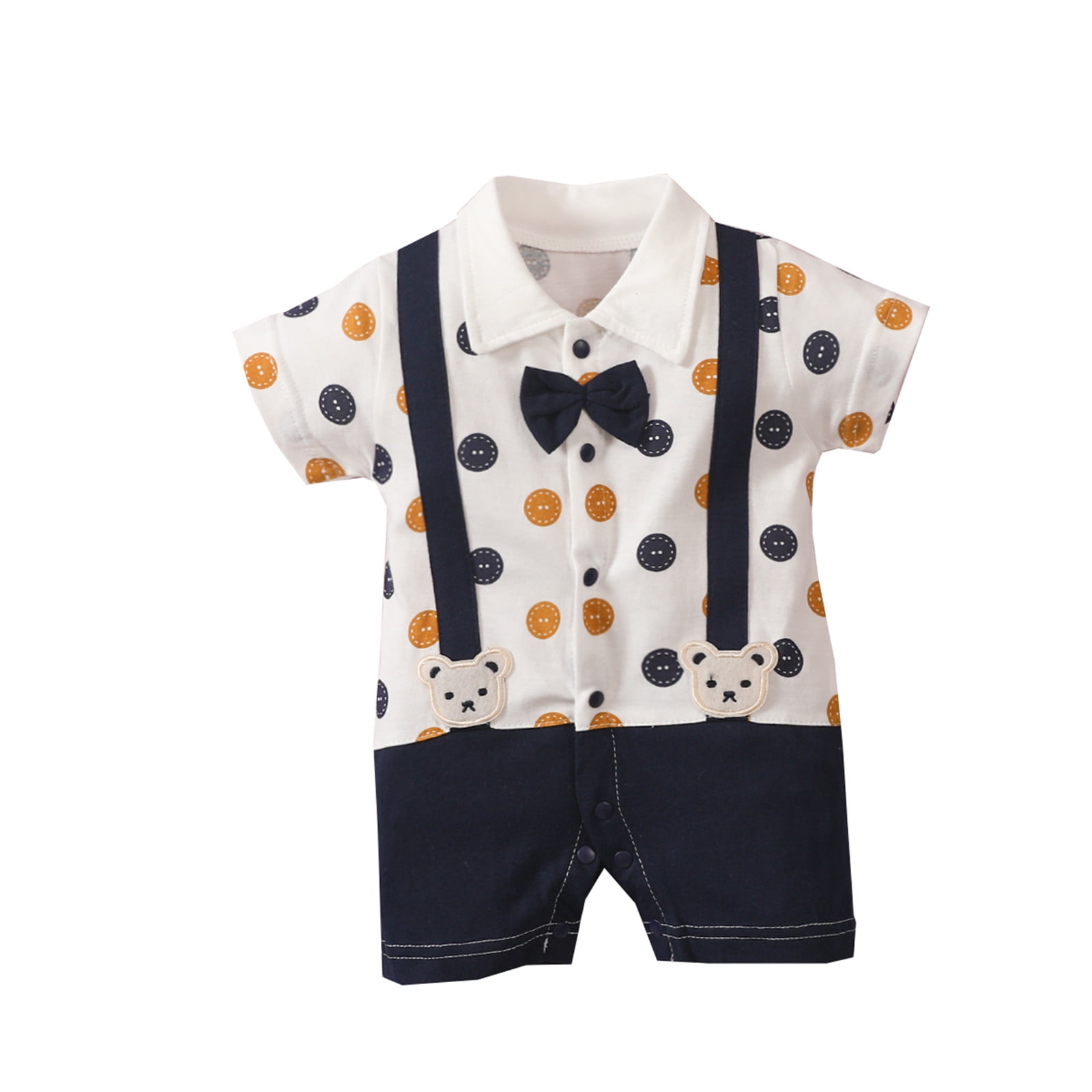 Infant Baby Boy Shirt Romper One Piece Bowtie Button Down Jumpsuit Newborn Cloth 