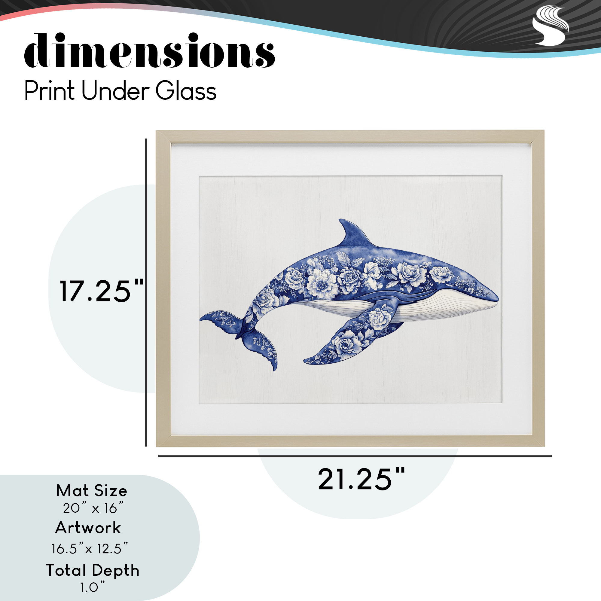 Floral Toile Whale Birch Framed Print Under Glass, design by Lettered and Lined