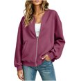 thumbnail image 2 of Otvok Zip‑Up Loose Sweatshirts Coat, Women Baseball Collar Long‑Sleeve Daily‑Wear Outerwear, 2 of 7
