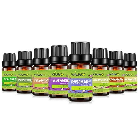 KIUNO Top 8 Essential Oils Set,Pure & Therapeutic Grade Aromatherapy Oil Kit- Jasmine,Rosemary,Cinnamon,Lavender,Peppermint,Frankincense,Tea Tree,Lemongrass Fragrance For Diffuser &