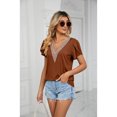 thumbnail image 3 of XCHQRTI Lace Stitching Chiffon Women Shirt V Neck Short Sleeve Tunic Blouse, 3 of 8