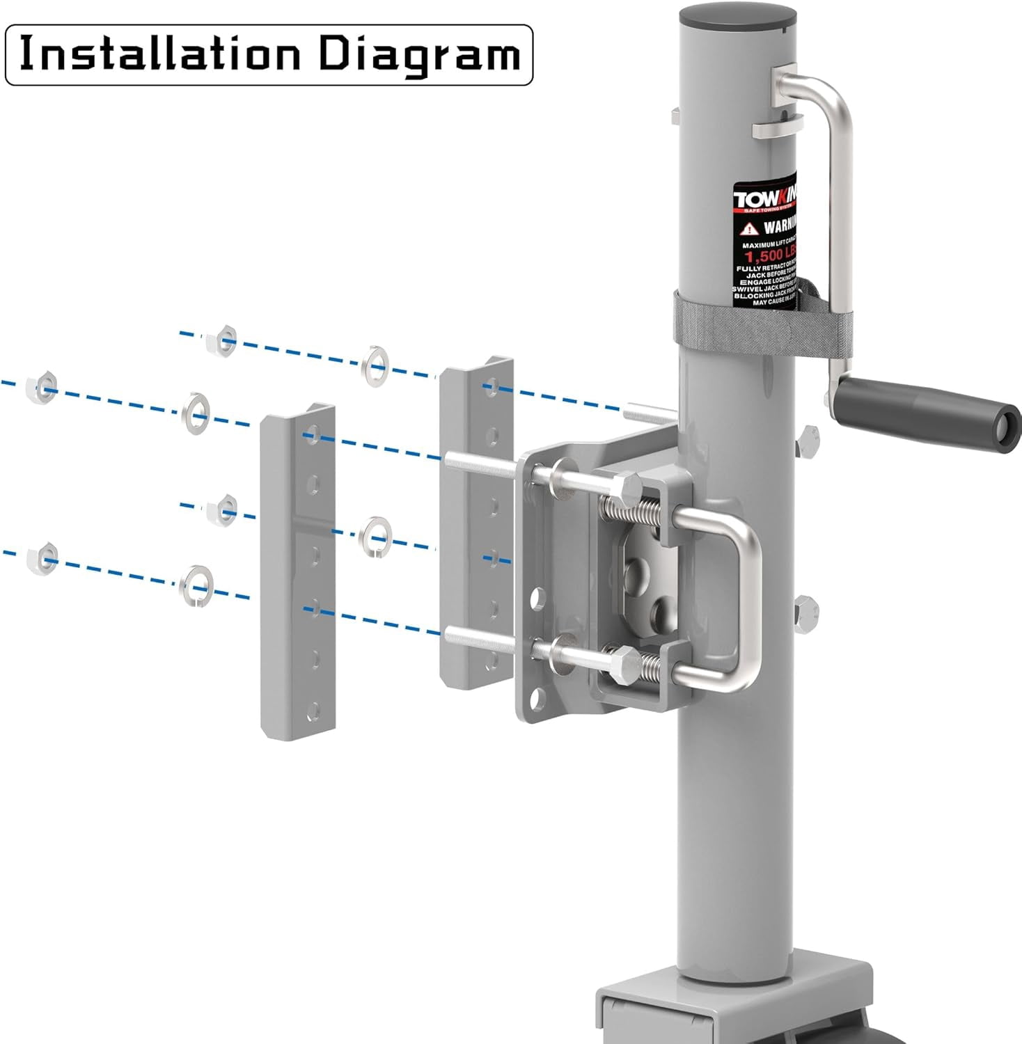 TOWKING 6-inch Dual Wheels Trailer Jack, 13" Vertical Movement, 1500 lbs, for RV, Boat, Trailer and More, Silver