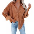 thumbnail image 1 of OUSITAID Chemise à Manches Longues en Velours Côtelé pour Femmes avec Boutons et Col Rabattu, 1 of 5