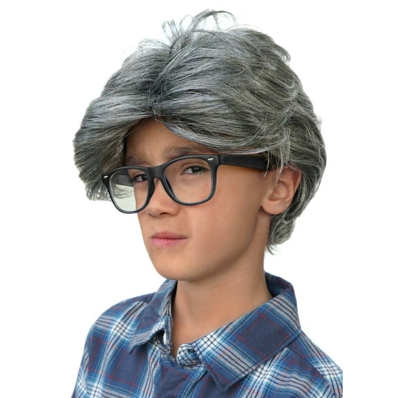 Old Man Wig Costume Accessory Child Kids Gray Hair Grey Grumpy Scientist Gramps Grandpa Ages 5 