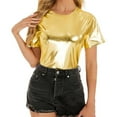 thumbnail image 6 of Gold Womens Blouses Women's Spring Summer Metallic Glossy Round Neck Loose Casual T Shirt Ladies Tops and Blouses, 6 of 6