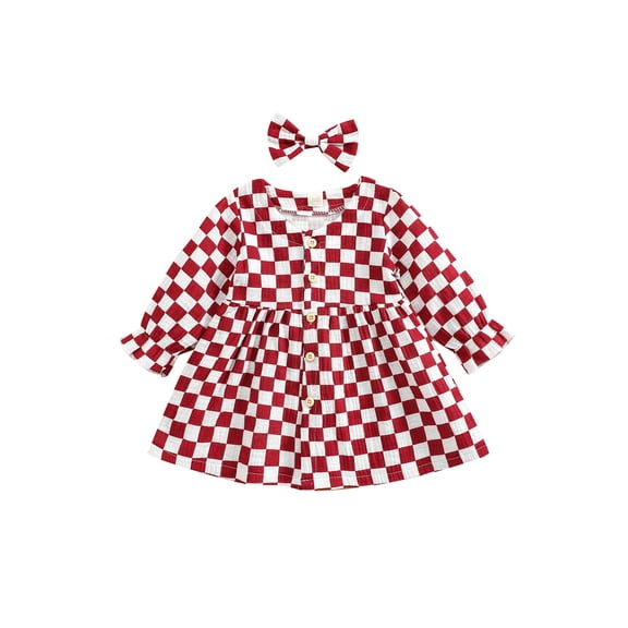 Bagilaanoe Toddler Baby Girl Plaid Dress Long Sleeve A-line Button-Down Dresses   Hairpin 6M 12M 18M 24M 3T 4T Casual Swing Tunic Tops