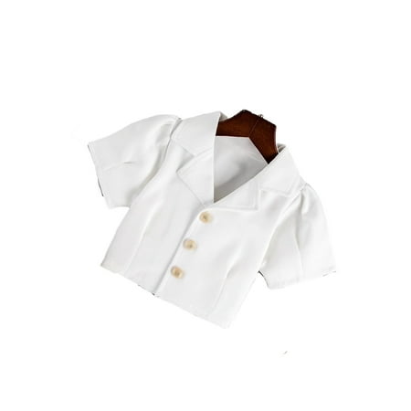 

Casual Plain Lapel Neck Shirt Short Sleeve White Toddler Girls Blouses (Girl s)