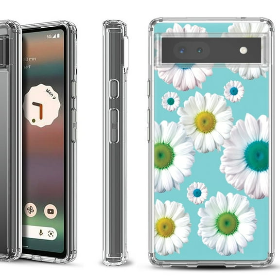 Shockproof Bumper Phone Case for Google Pixel 6a, by OneToughShield ® - Daisy/Teal
