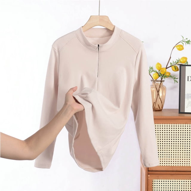 Liquidation sous 5!Sevevn Chemise Décontractée Mode Femme Col Rond Construction Interne Couleur Unie Manches Longues Été Beige TTTG
