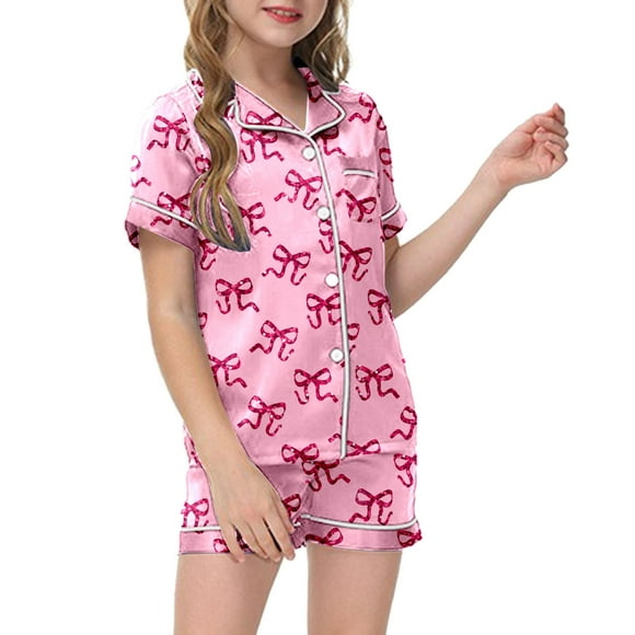 Little Girls Pajama Set Graphic Print Kids Button Down Pajamas Set Toddler Sleepwears Christmas Pjs Kids 4T 5T