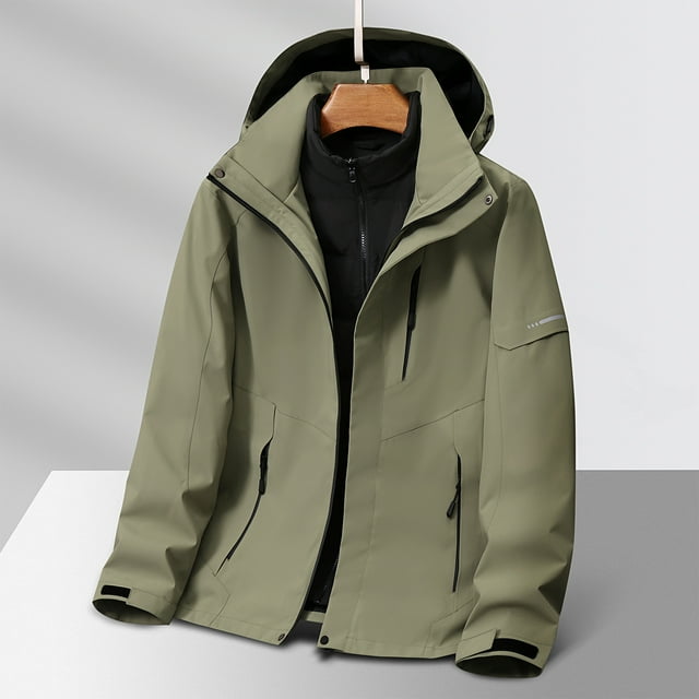 Men's 3 in 1 Winter Jacket - Convertible Down Inner Coat & Outer Shell with Windproof Zipper, Multi-Pocket Warm Insulated Long Sleeve Coat for Outdoor Mountaineering Hiking