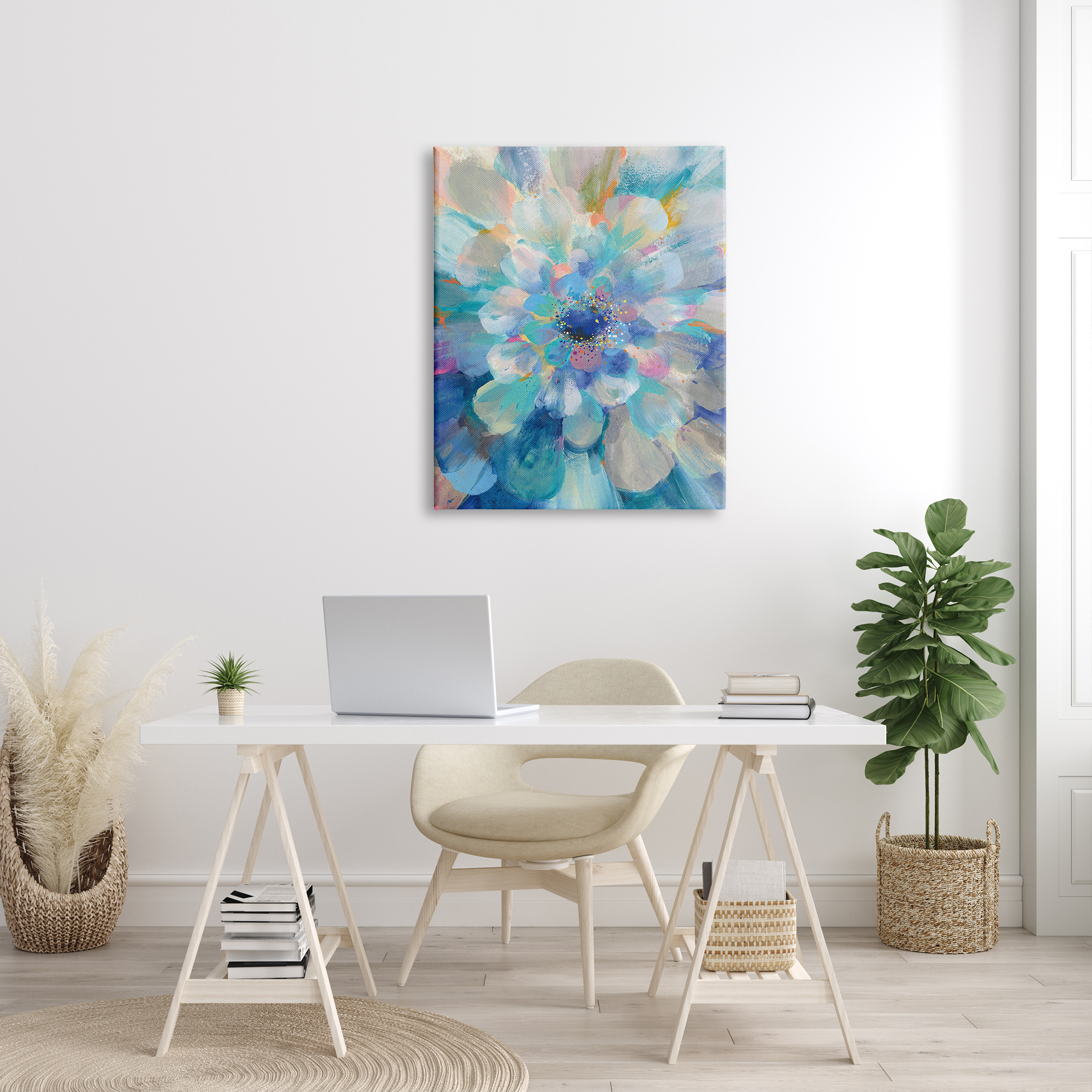 Stupell Industries Abstract Layered Floral Petals Centric Blue Flower Abstract Painting Gallery Wrapped Canvas Print Wall Art, 30 x 40