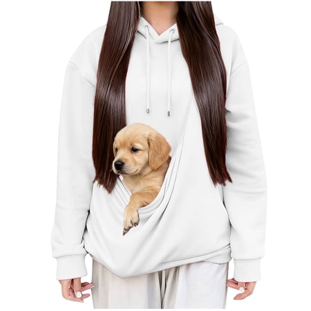 Women's Pet Carrier Hoodie Oversized Long Sleeve Pullover with Kangaroo Pet Pouch Comfortable Dog and Cat Carrier Sweatshirt with Pockets for Pet Lovers