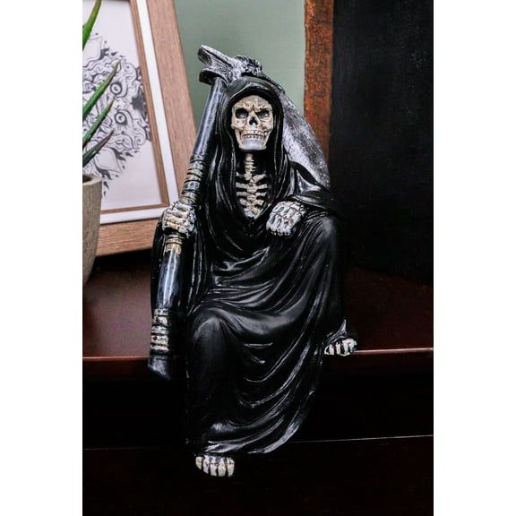 Death On The Shelf Gothic Grim Reaper With Scythe Sitting Shelf Sitter Figurine