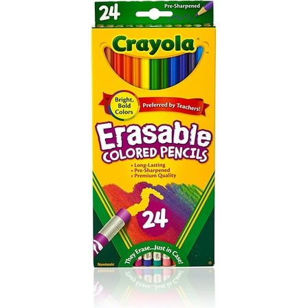 Erasable Colored Woodcase Pencils, 33 Mm, 24 Assorted Colors