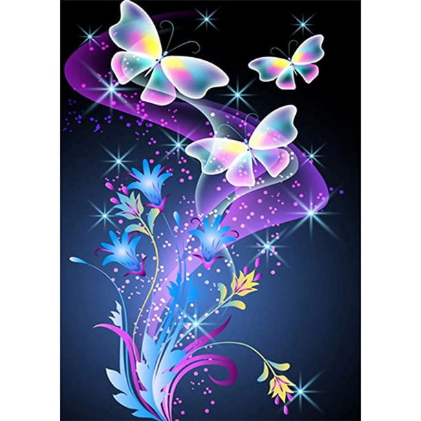 ER Kit completo de punto de perforación de pintura de diamante de mariposa 5D, pintura pegada de diamante de mariposa, bordado de diamantes de imitación de punto de cruz para decoración de pared del hogar (30 x 25 cm) Rojo Verde