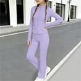thumbnail image 6 of Sets for Girls​ Solid Color Full Zip Long Sleeve Top and Yoga Pants, Breathable Athletic Wear for Sports and Exercise 3-15 Years Purple 3-4Years, 6 of 7