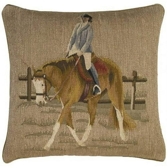 Throw Pillow Aubusson Equestrian 20x20 Beige Bronze Olive Green Gold Down