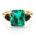 thumbnail image 2 of Gem Stone King 18K Yellow Gold Plated Silver Green Nano Emerald and Black Onyx 3 Stone Ring for Women (6.20 Cttw, Emerald Cut 12X10MM, Trillion 5X5MM, Gemstone May Birthstone, Size 6), 2 of 3