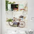 thumbnail image 1 of Rustic Tapestry, European French Mediterranean Rural Stone House with Bike Countryside Provence Day, Fabric Wall Hanging Decor for Bedroom Living Room Dorm, 5 Sizes, Multicolor, by Ambesonne, 1 of 1