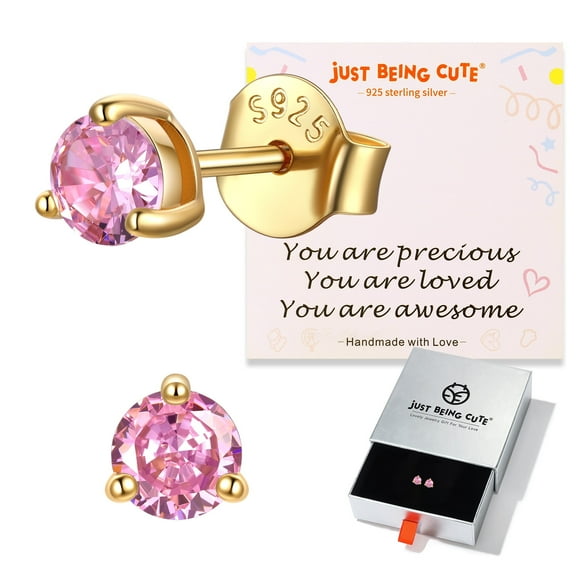 Just Being Cute 3-Prong Tourmaline Earrings for Women Hypoallergenic Sterling Silver Earrings Colorful Stone Flat Back Studs for Her, Christmas Jewelry Gifts, 0.6ct/pair