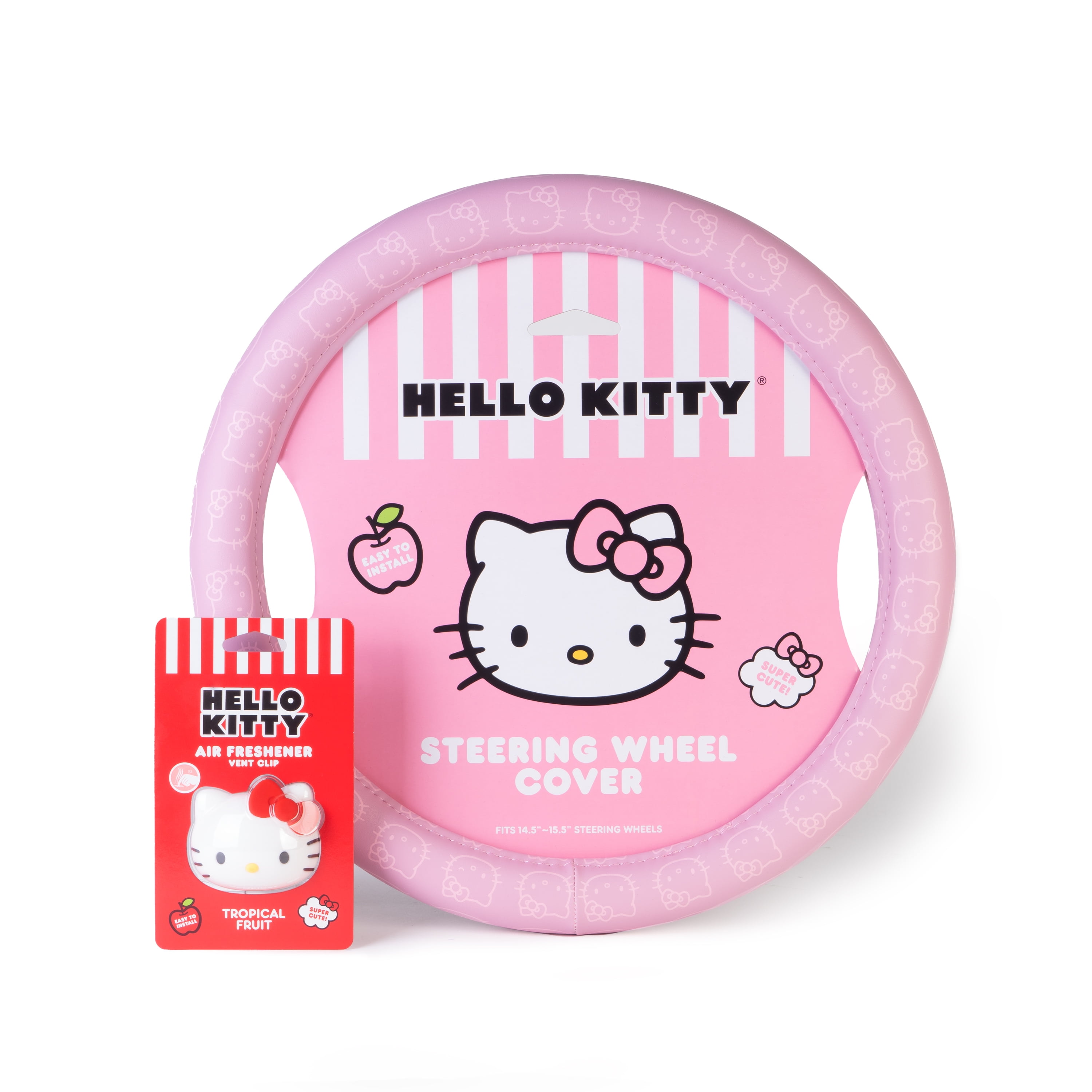Official Sanrio Hello Kitty Steering Wheel Cover with Easy Clip-on Car Air Freshener, Odor Eliminator, Fun Scents