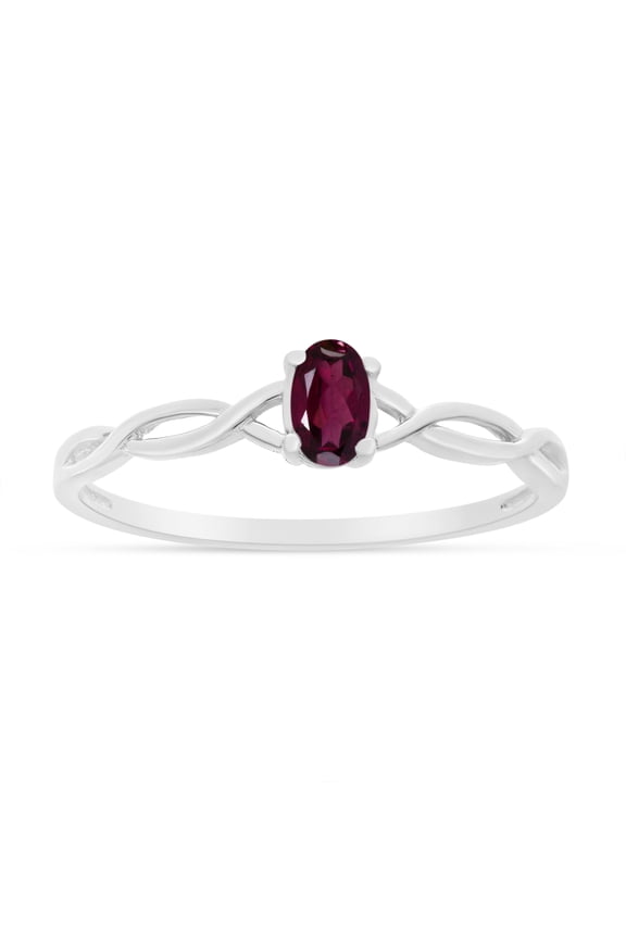 14k White Gold Oval Rhodolite Garnet Ring