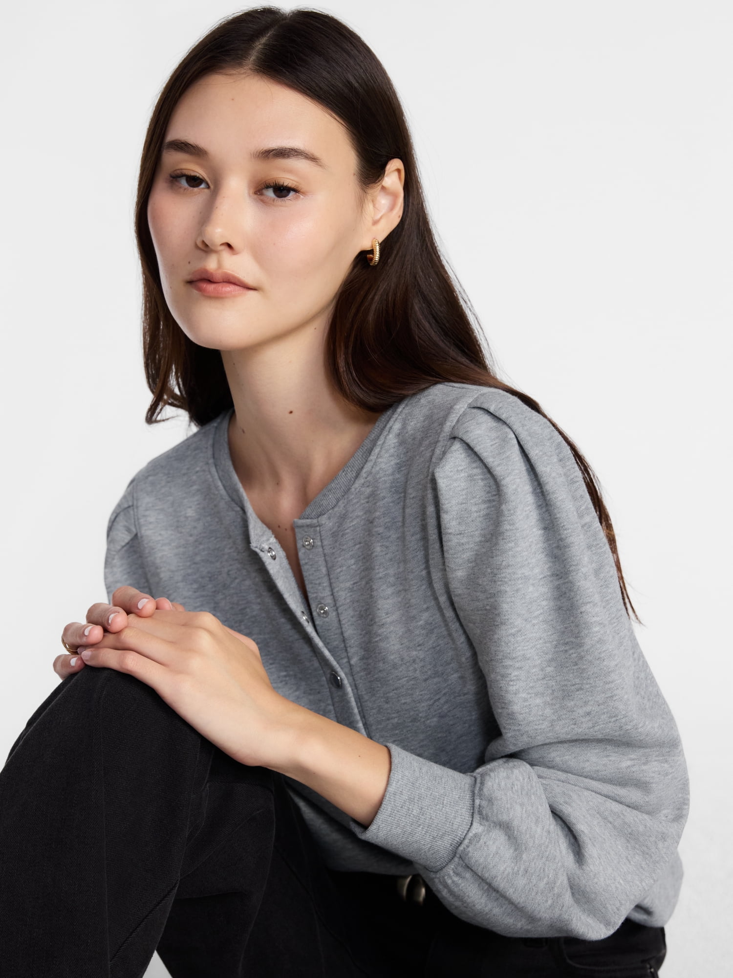 Scenario Women's Henley Sweatshirt with Long Sleeves, Sizes XS-XXXL