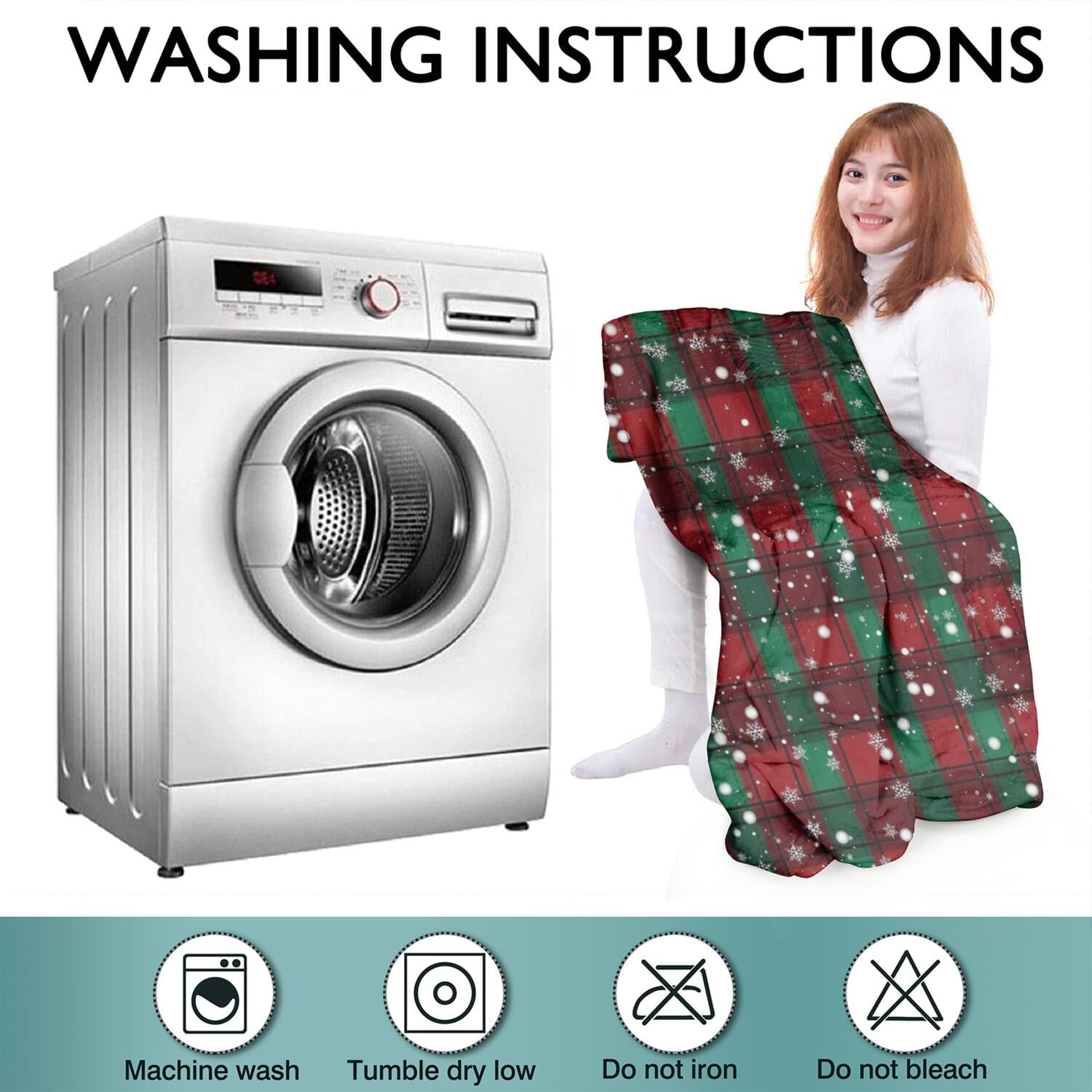 Wearable Oversized Blanket,Red and Green Plaid Christmas Snow Pattern Wearable Blanket Hoodie for Adults,Cozy Hooded Blankets with Super Pockets,Super Warm Fuzzy Pullover for Women & Men