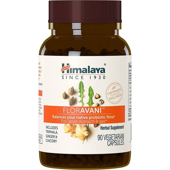 Himalaya FlorAvani - Herbal Digestive Health Supplement Supporting Heartburn and Nausea Relief - Vegan, Non-GMO, Gluten Free, 271 mg, 90 Capsules